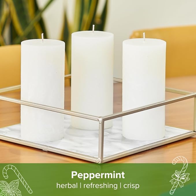 Simply Soson Peppermint Scented Candle Set - 3x6 Ivory Pillar Candles for Home, Aromatherapy, Women