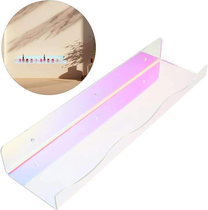 Toyvian Iridescent Acrylic Wall Shelf for Makeup and Perfume Storage, Colorful Mounted Display Shelf with Curved Pattern, Nail Polish Organizer for Bedroom and Bathroom