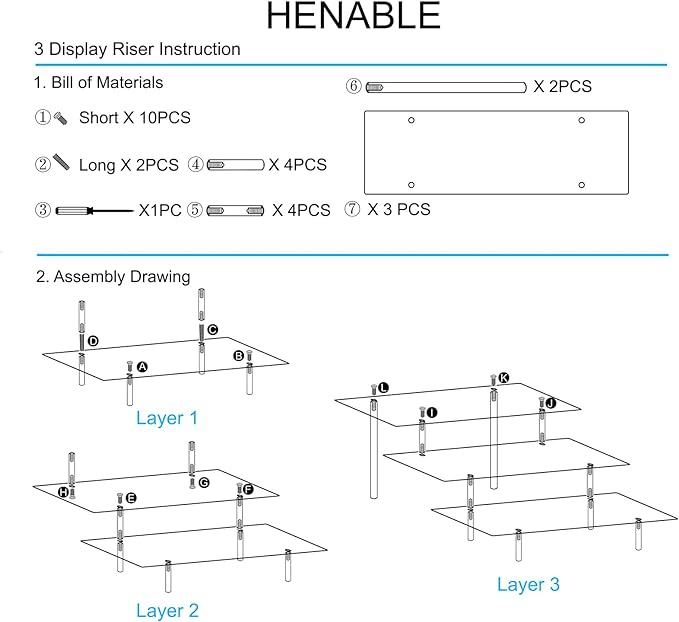HENABLE Acrylic Display Risers, Acrylic Perfume Stand Organizer, Clear Shelf Risers for Display Stands for Food, Tabletop Use, Amiibo Funko POP Figure, 3 Tier Clear Cupcake Stand Risers
