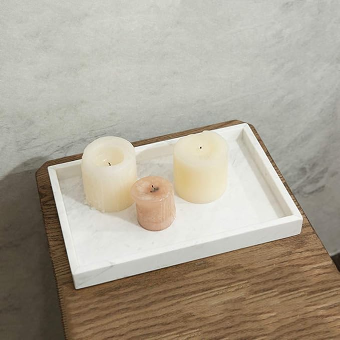 Natural Marble Storage Vanity Tray, Cosmetics Jewelery Tray, Kitchen Organizer, Coffee Table Tray (Volakas White, Glossy Surface, 11.8L x 7.87W x 1.18H)