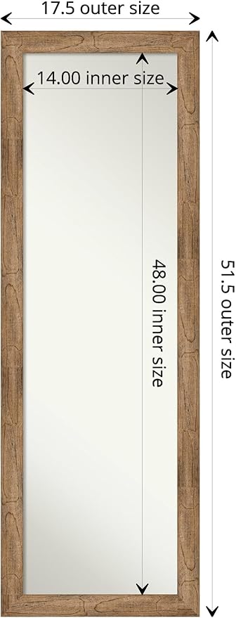 Amanti Art Brown Full Length Mirror for Door, 52x18 Owl Brown Narrow Tall Wall Mirror Full Length, Mounted to Door or Closet Wall with no Visible Brackets, Country Rustic Wood Frame, Bedroom Decor