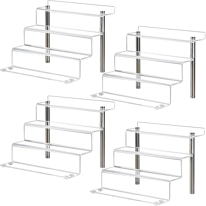 LileZbox 9 x 6 in Acrylic Display Risers Shelf for Pops Figures, 4 Tier Perfume Organizer Stand, Dessert Shelves for Party, Clear Display stand for Decoration and Organizer