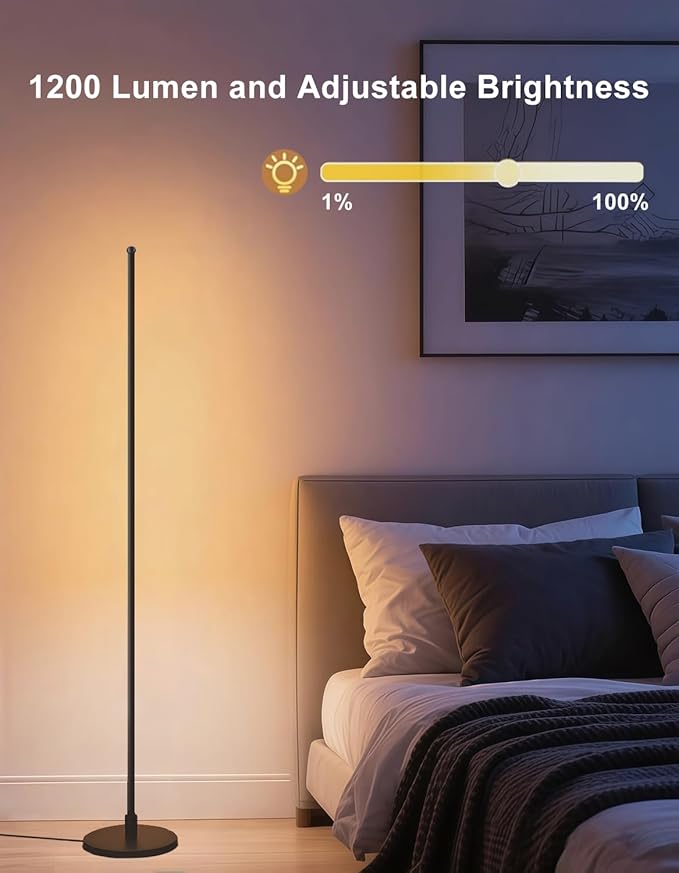 Sotipevs Corner Floor Lamp, Smart RGBICW LED Corner Lamp with App and Remote Control, 16 Million DIY Colors, Music Sync, Modern LED Floor Lamp for Living Rooms, Bedrooms, and Gaming Rooms