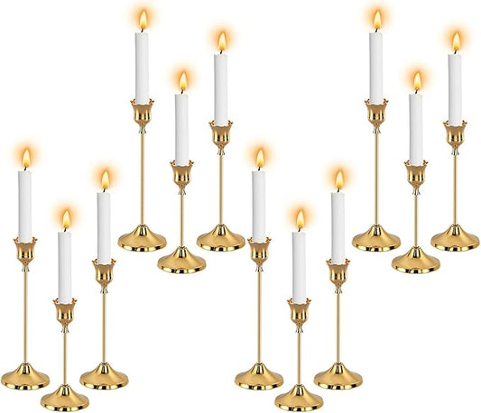 12pcs Gold Candle Holders, Candlestick Holders Taper Candle Holders for Pillar Candles Sticks Holder Decor Halloween Christmas Decorations Candle Candelabros para Centros de Mesa