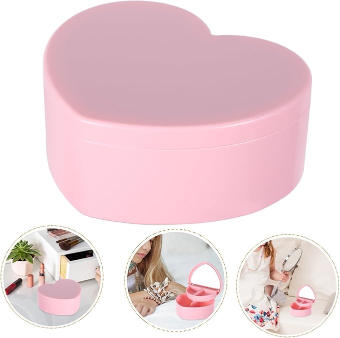2pcs Heart Shaped Jewelry Organizer Makeup Mirror Dual-layer Decorative Box for Earrings and Bracelets Girls Women and Special Occasions