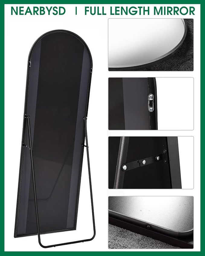 NEARBYSD Arched Full Length Mirror 81"x41" Full Body Floor Mirror Standing Hanging or Leaning Wall, Arch Wall Mirror with Stand Aluminum Alloy Frame for Bedroom Cloakroom Black