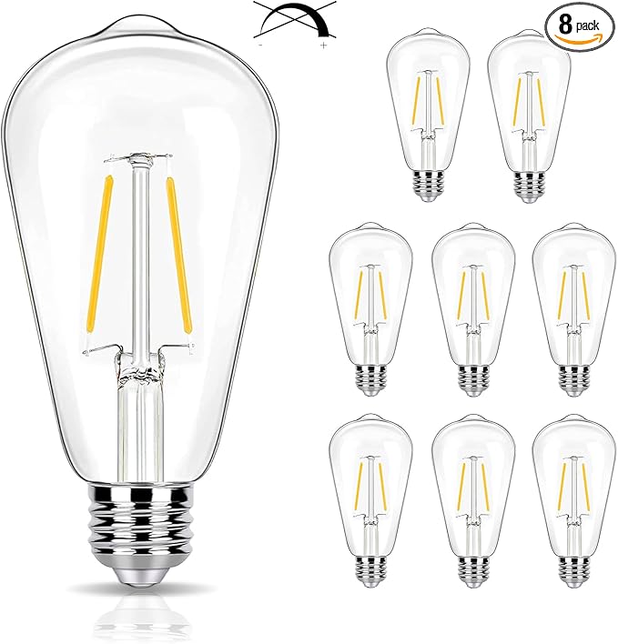 25W Equivalent LED Light Bulbs 2700K Soft White, Non-Dimmable ST19 2W LED Edison Bulbs with E26 Base, 90 CRI, 250LM, 120V, 8 Pack