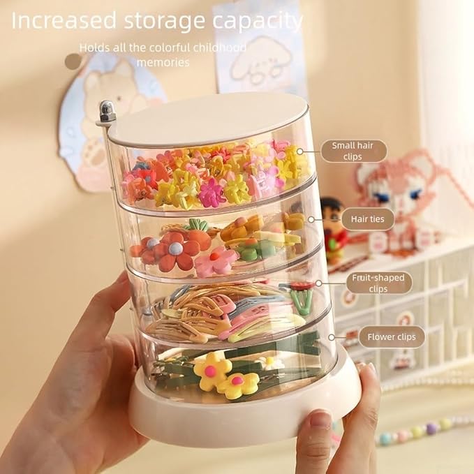 360 Degree Rotating Transparent Jewelry Storage Box Multi-Layer Organizer for Hair Accessories Makeup Tools Space Saving Clear PP PET Vertical Design Stackable Compartment(E)