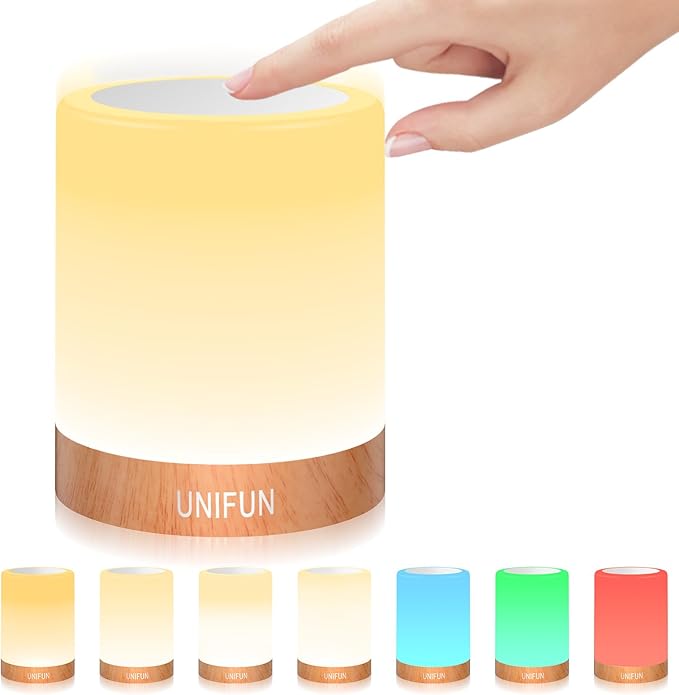 UNIFUN Night Light, Touch Lamp for Bedrooms Living Room Portable Table Bedside Lamps with Rechargeable Internal Battery Dimmable 2800K-3100K Warm White Light & Color Changing RGB (Regular Size)…