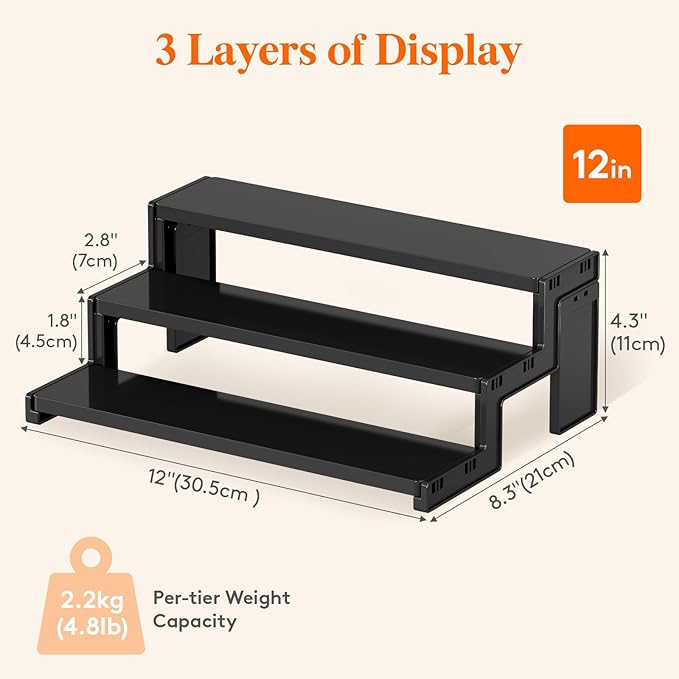 Lifewit Cupcake Stand, Perfume Cologne Organizer, Tool-Free Assembly, Display Riser, Spice Rack, Figurine Holder, Makeup Storage, Room Decor, Party Decorations, Black, 12″ 3 Tier, 1 Pcs