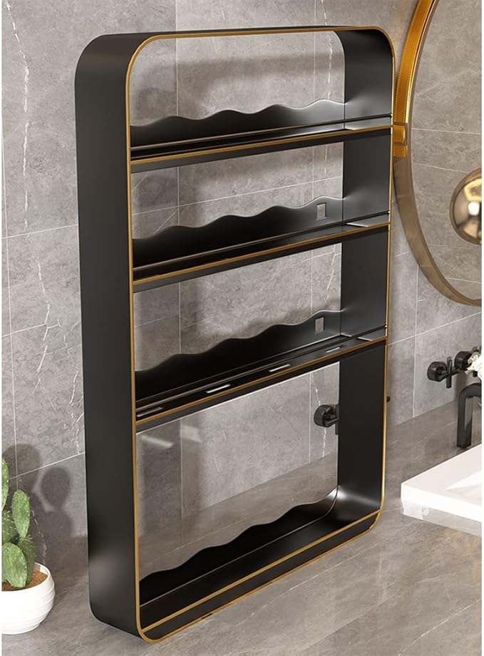 Floating Shelves Punch-Free Bathroom Shelf, 2-4 Tier Wall-Mounted Makeup Organizer, Cosmetic Storage Rack, 10kg Load-Bearing (Color : Black, Size : 30 * 8 * 40cm) (Black 40 * 8 * 60c