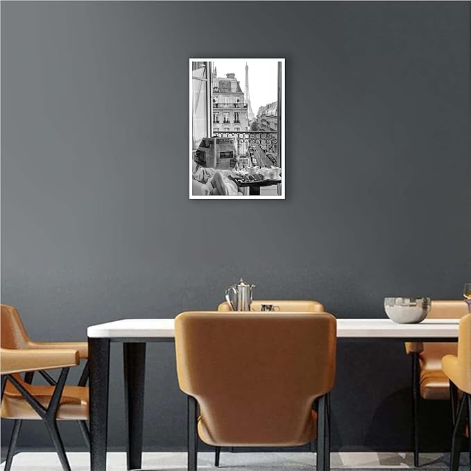 Vintage Girl Reading Newspaper Poster Eiffel Tower View Canvas Wall Art Retro Black And White Feminist Room Aesthetic Prints Painting For Home Bedroom Dorm Apartment Wall Decor 12x16in Unframed