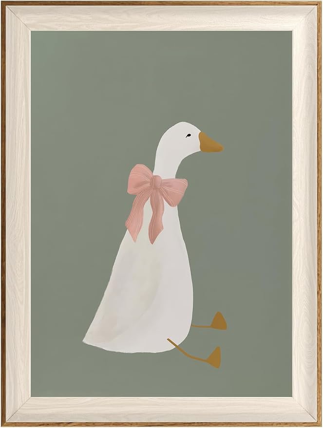 ASTRDECOR Silly Goose Wall Art, Cute Goose Print with Coquette Pink Bow, Farm Animal Canvas Poster for Bedroom, Nursery, Apartment, Aesthetic Animal Decor, Funny Goose Artwork, 12x16 Inch Print
