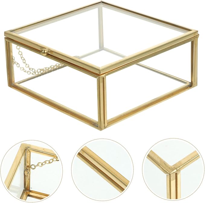 Levemolo Glass Jewelry Storage Box Trinket Holder Ring Glasses Organizer Sealed Case Decorative Home Accessory