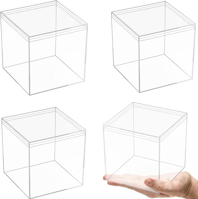 KissYou Acrylic Box Clear Display Boxes with Lid Clear Square Cube Acrylic Box for Clean Towels Graduation Wedding Birthday Party Decoration Jewelry Storage Box