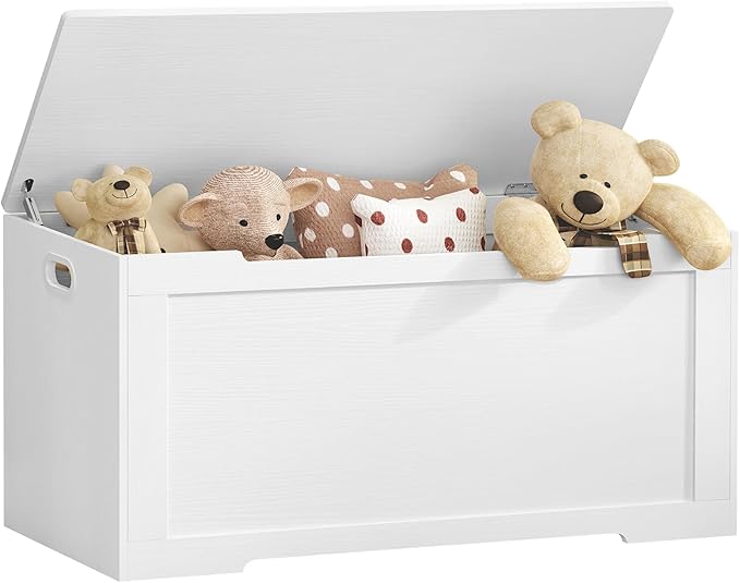 usikey 39.4” Toy Chest, Toy Box for Living Room, Storage Chest with 2 Safety Hinges, Lift Top Storage Bench, Storage Trunk, for Bedroom, Entryway, White