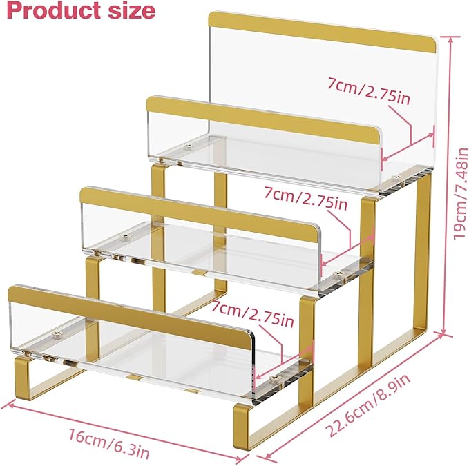 3-Layer Wallet Display Stand, Wide 2.75" Shelves Metal Clutch Holder, Purse Stand for Closet, Boutique Counter, Retail Store Display