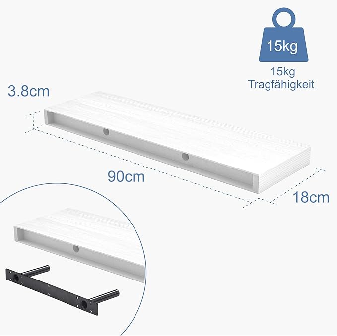 Floating Shelves for Wall, Bathroom Shelves Over Toilet, Wall Shelves & Book Shelf for Room, Hanging Shelf, Modern Wooden Mounted Floating Shelves, 36x7x1.5 in (White, Set of 2)