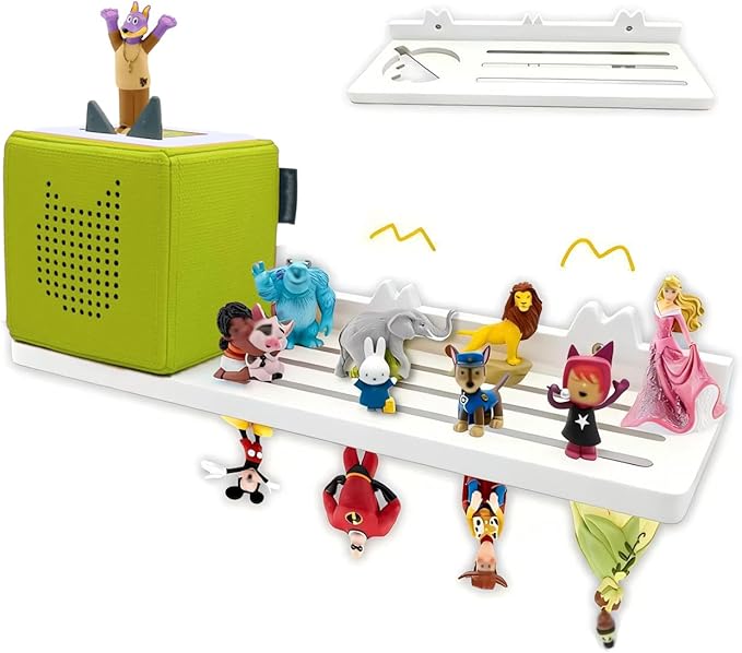 Tonie Shelf - Wooden Shelf for Tonies Storage, Floating Shelves for Tonie Organizer, Magnetic Tonie Shelf for Wall to Display Toniebox & Characters (Average White)