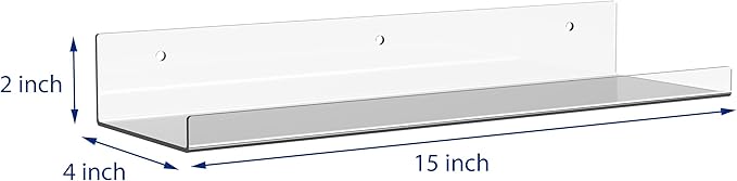 Wall-Mounted Acrylic Shelves Suitable for Wall-Mounted Display Rack Storage Rack Suitable for Children's Bookshelf Room Wall Decoration Bedroom Kitchen Living Room (4, 15")