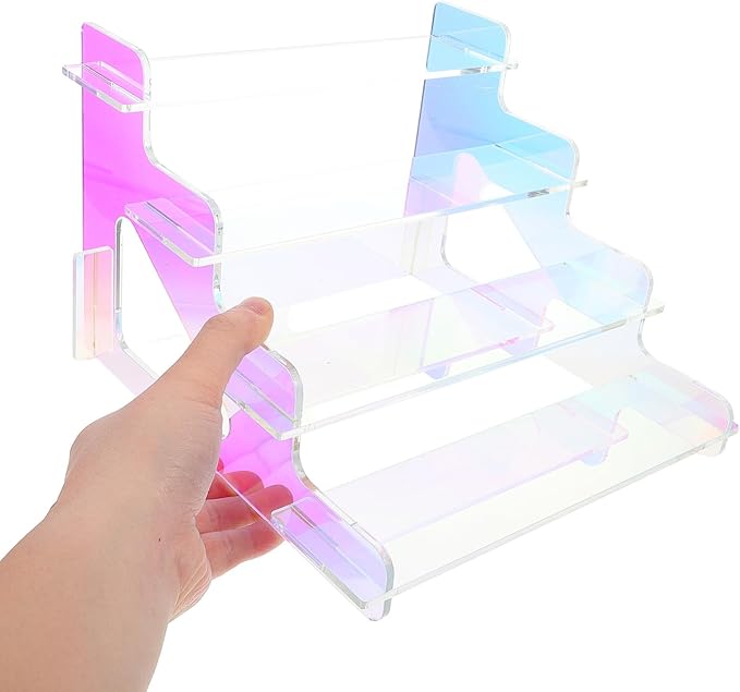 Iridescent Acrylic Display Risers Stand Perfume Dessert and Cosmetic Organizer Desktop Display Shelf