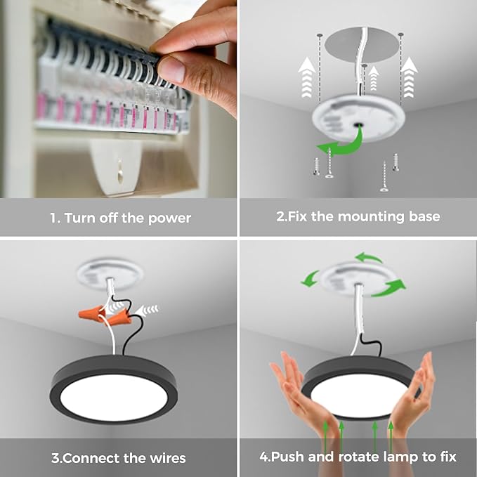 zemty 7 Inch LED Ceiling Light with Night Light 1800K, 3000K/4000K/6500K Dimmable Light Fixtures with Remote Control,12W 1200lm Flush Mount Ceiling Lamp for Bedroom LivingRoom Bathroom Kitchen-Black