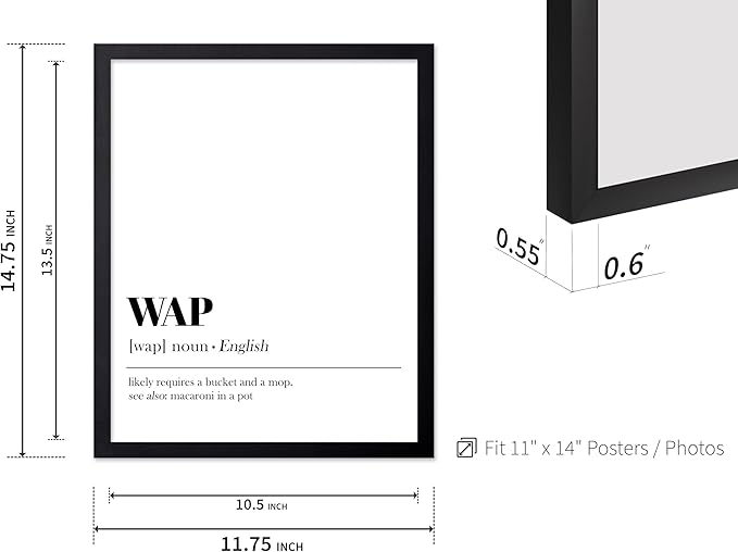Poster Master Typography Poster - Dictionary Print - WAP Definition, Wet, Requires Bucket and Mop, Minimal, Funny - Gift for Girl, Friend - Wall Decor for Home, Bedroom, Dorm, 11x14 Black Framed