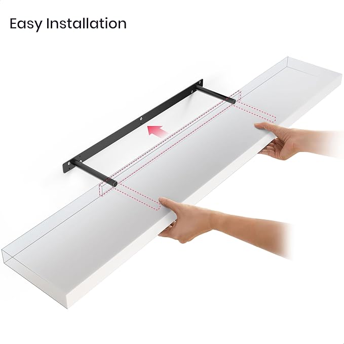 Ballucci Floating Shelf, 48" Wood Wall Shelf with Invisible Brackets for Bathroom, Living Room, Bedroom, Kitchen, Nursery, 8" Deep, White