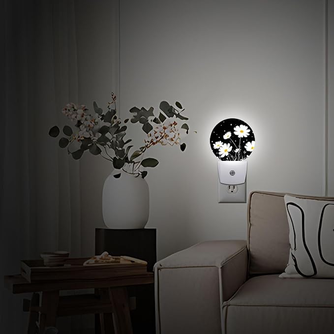 White Daisy Flower Night Light Plug-in Sleep Lamp Led Dusk to Dawn Night Light for Bedroom