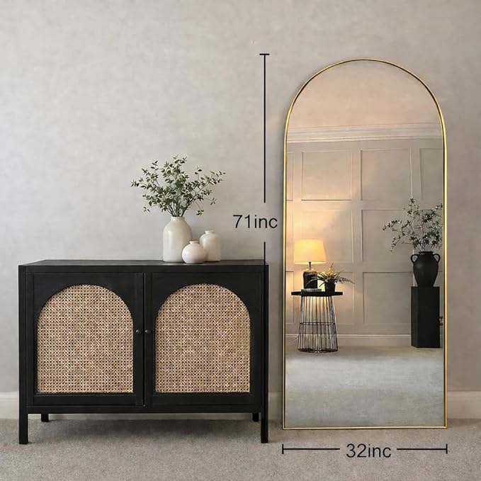 SUNQUEEN Arched Mirror Full Length, 71"×32" Full Length Mirror with Stand, Standing Floor Mirror Wall, Hanging or Leaning Large Full Body Mirrors for Bedroom Living Room(Gold)