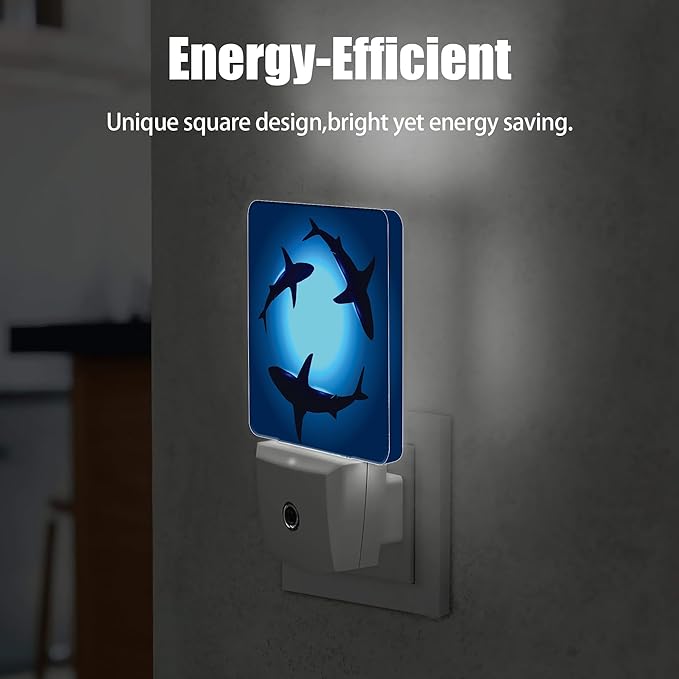 Floating Sharks Night Light, Sea Night Lights Plug into Wall Decor for Bedroom, Bathroom, Hallway, Kitchen, Dusk to Dawn Sensor Nightlights for Boys Girls Women Men Room Gifts