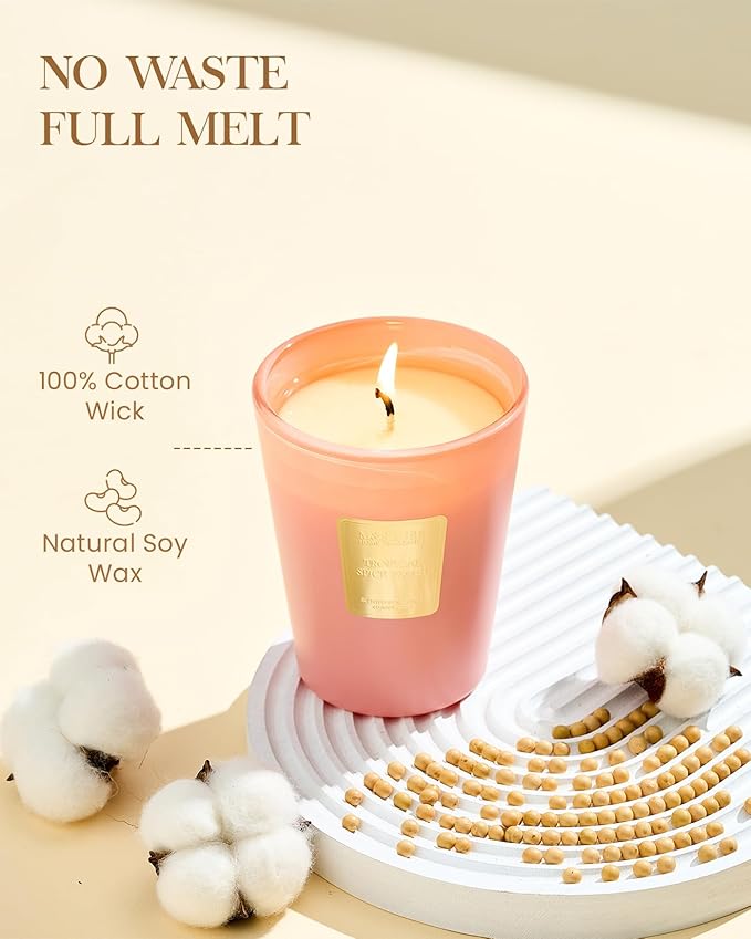 M&SENSE Tropical Spice Peach Scented Candle Home Decor, Natural Soy Wax, 14.1oz 60 Hours Long Lasting Slow Burning, Aromatherapy Candle for Stress Relief