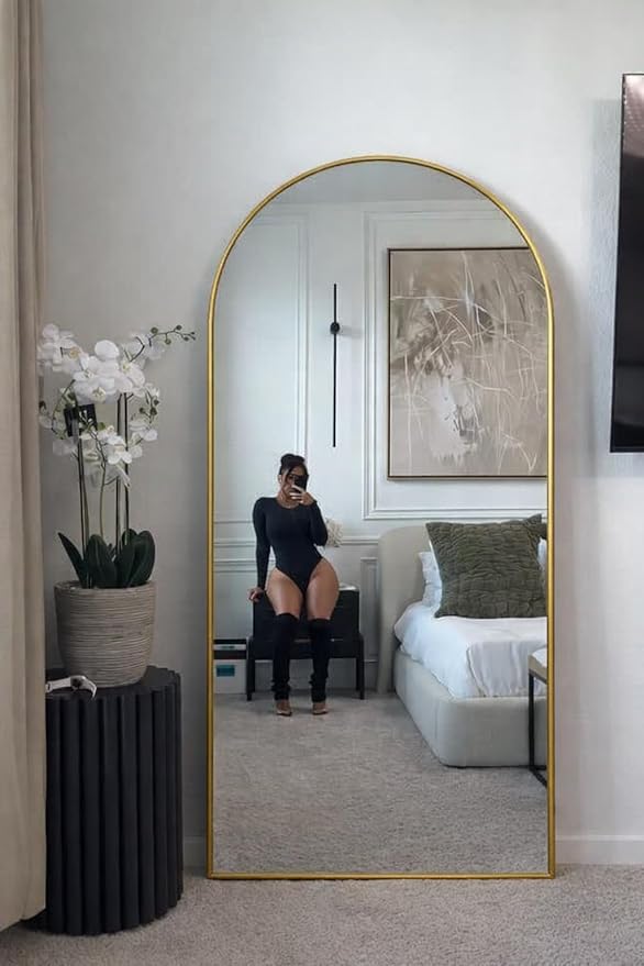 SUNQUEEN Arched Mirror Full Length, 71"×32" Full Length Mirror with Stand, Standing Floor Mirror Wall, Hanging or Leaning Large Full Body Mirrors for Bedroom Living Room(Gold)