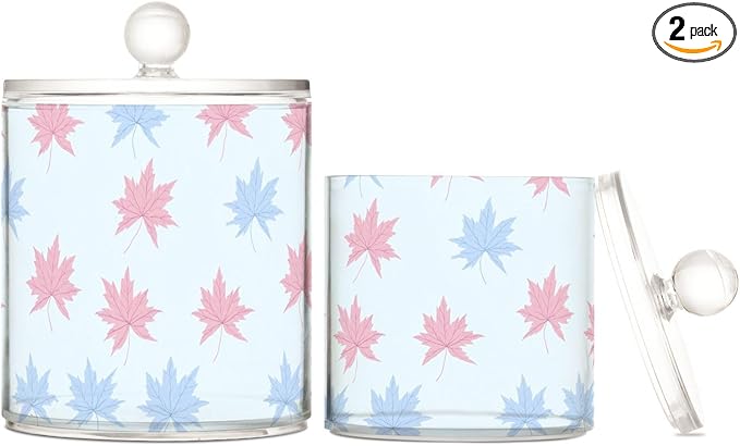 Boho Simple Style Maples Clear Plastic Makeup Organizer Storage with lid Dresser Essentials Decorative Dental floss storage jar for Cotton Swabs,Cotton Pads,Floss Picks,Paper Clips,Hair Clips