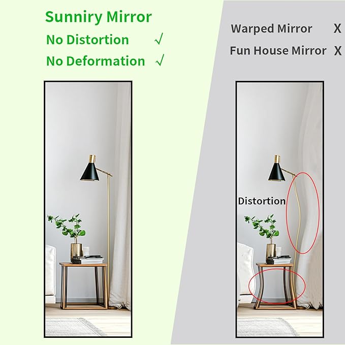 Sunniry Floor Length Mirror, Wall Mirror Full Length with Aluminum Metal Frame, Floor Mirrors for Nursery, Baby Room, Bathroom, Entryway. (48x16 inch, Black)