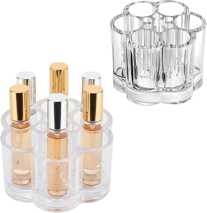 2-Pack Plum Flower Perfume Organizer, Clear Acrylic Rollerball Perfume Holder & Display Tray, Perfume Storage for Dresser, Lip Gloss Organizer, Beauty Scentbird Case for Women