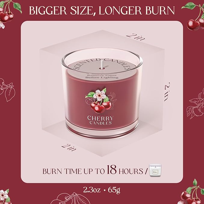 CHILLFLAME Cherry Candle, Scented Candles Gifts for Women, Candles Gift Set for Her, 6 Scented Votive Candles, Birthday Gifts for Women/Men (Red, 14 oz)