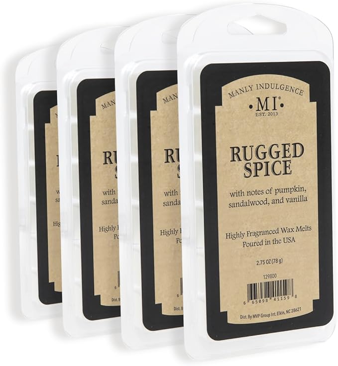 Manly Indulgence Rugged Spice Scented Wax Melts, Wax Melt Warmer Cubes, Long Lasting Scented Wax Warmer Cubes, 4 Pack, 6 Cubes Each - Made in The USA