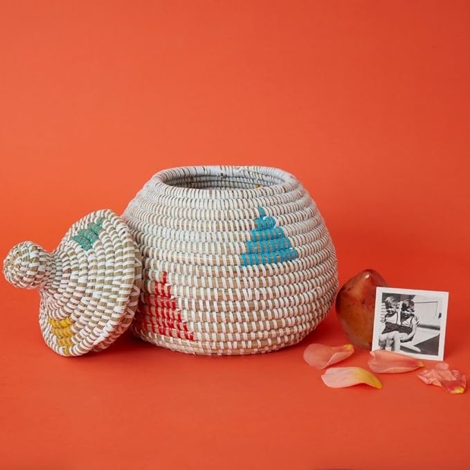 Decorative Boxes, White Colorful Pot, 10 Inch Wide