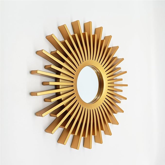 Gold Mirrors for Wall Decor Pack of 3. Round Mirrors.Rays of Light and Annual Ring Shape. Decorative Mirrors.Wall Mirrors for Decor Home Decor.Plastic Frames.Glass Mirrors.Sun Gold Color.