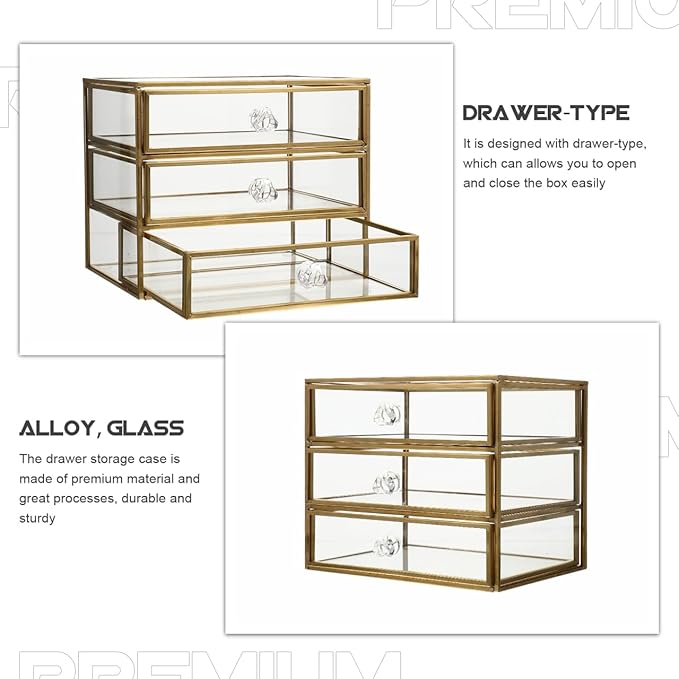 PRETYZOOM 3-tier Jewelry Storage Box Glass Versatile Makeup and Jewelry Organizer Easy Access for Home and Office Use
