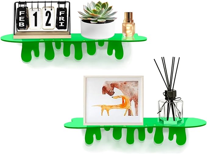 SetGame 2-Pack Acrylic Small Wall Shelves - 12 Inch Floating Shelf for Walls, Home Wall Display Ledges for Storage, Room Décor, Small Album & Items Organizer Display Dripping Wall Decor