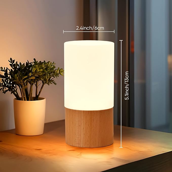 YIEONSHION Creative Wooden LED Desk Lamp, Dimmable Bedside Night Light for Bedroom, Warm Ambient Lighting Table Lamp, Modern Home Décor Accent Light, Unique Housewarming Gift
