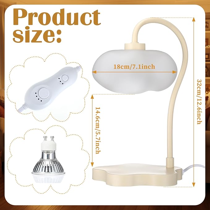 Glooglitter Cloud Candle Warmer Lamp with Timer Dimmer Mother's Day Cute Warming Lamp Adjustable Wax Melt Light Bedside Table Scented Wax Light for Bedroom House Birthday Gift for Women