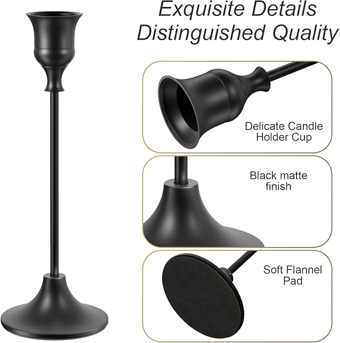 NLBTW Set of 6 Black Candle Holders for Taper, Vintage Candlestick Holder Decorative Metal Candle Sticks Home Decor Centerpieces for Table Mantel Festive Decorations