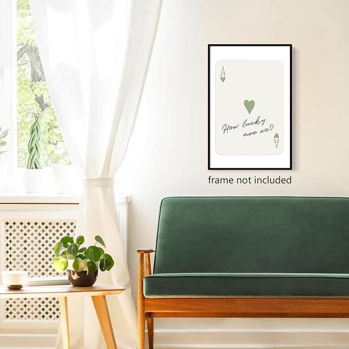 abrtolpffo Trendy How Lucky Are We Canvas Wall Art, Sage Green Ace of Hearts Poker Art Print, Retro Playing Card Aesthetic Poster for Bedroom, Inspirational Quotes Wall Decor 12x16in Unframed