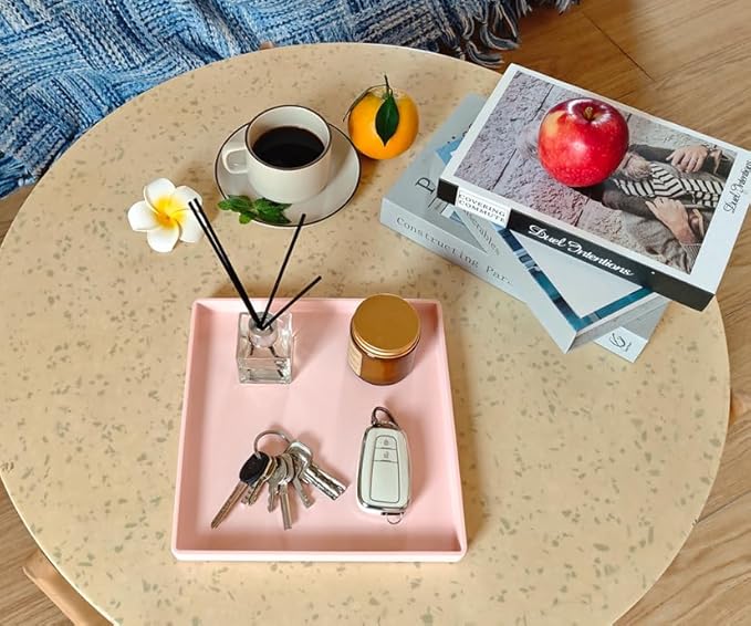 Small Square Serving Tray (9 inch), Durable Pink Tray for Desserts & Organization, Lightweight for Coffee, Drinks, Party, Seasoning, Perfume and Display.