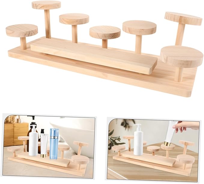 Cosmetics Display Stand Perfume Holder Organizer Wooden Shelf Makeup Holder for Vanity Clutter Desktop Riser