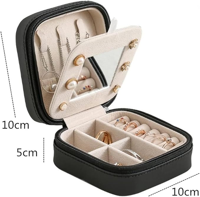 Double-layer Women's Mini stud earrings rings Jewelry Box Useful Makeup Organizer With Zipper Travel Portable Jewelry PU Box