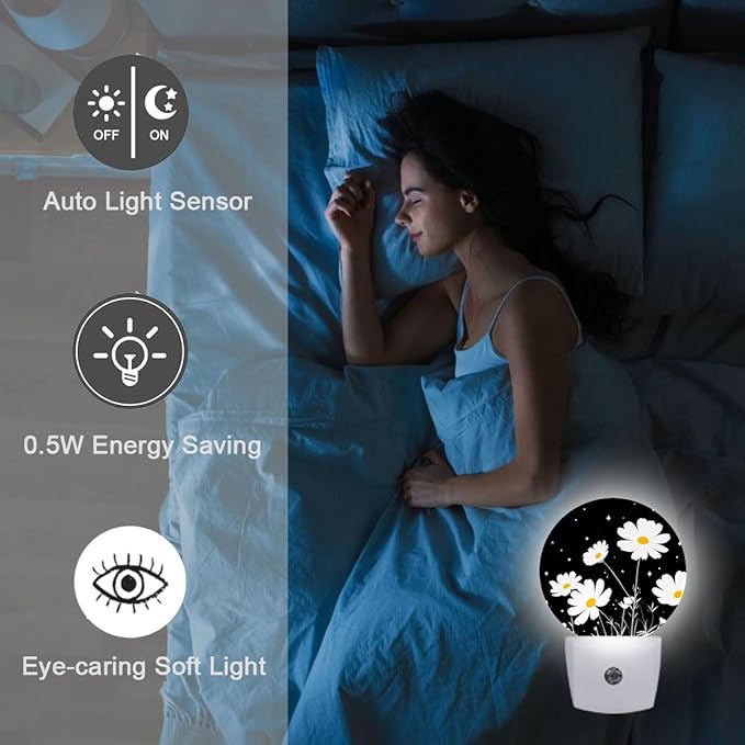 White Daisy Flower Night Light Plug-in Sleep Lamp Led Dusk to Dawn Night Light for Bedroom